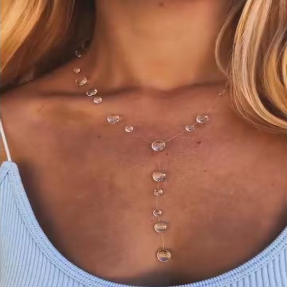 Delicate Clear Crystal Water Drop Y Necklace - Women Jewelry